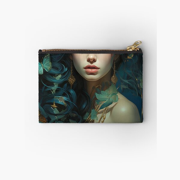 Item preview, Turquoise Reverie: The Ethereal Lady Adorned with Floral and Lepidopteran Elegance designed and sold by oanaunciuleanu.