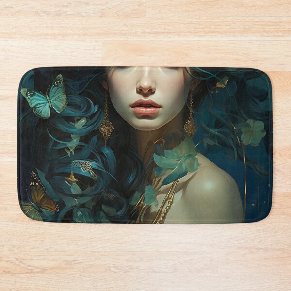 Item preview, Turquoise Reverie: The Ethereal Lady Adorned with Floral and Lepidopteran Elegance designed and sold by oanaunciuleanu.