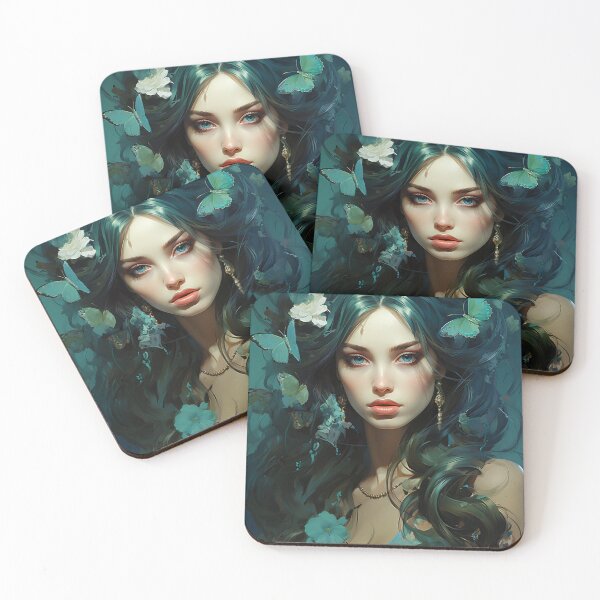 Item preview, Turquoise Reverie: The Ethereal Lady Adorned with Floral and Lepidopteran Elegance designed and sold by oanaunciuleanu.