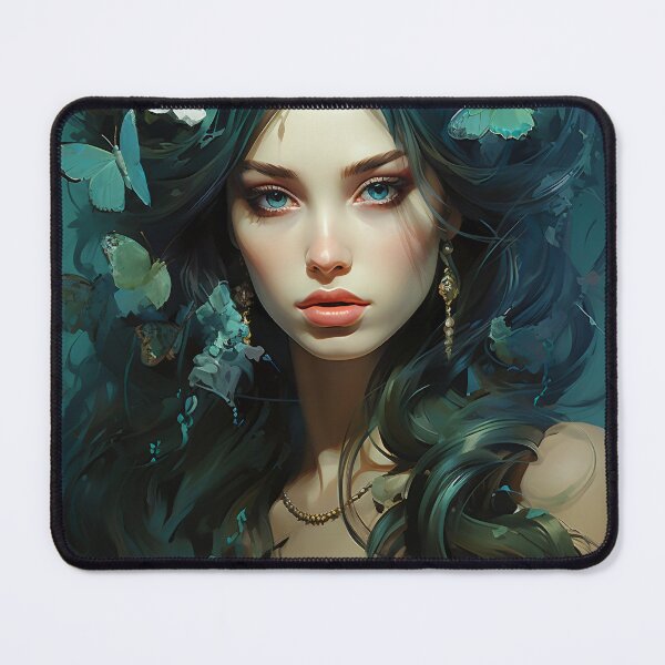 Item preview, Turquoise Reverie: The Ethereal Lady Adorned with Floral and Lepidopteran Elegance designed and sold by oanaunciuleanu.