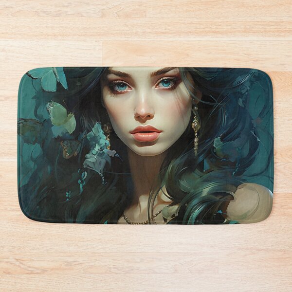 Item preview, Turquoise Reverie: The Ethereal Lady Adorned with Floral and Lepidopteran Elegance designed and sold by oanaunciuleanu.