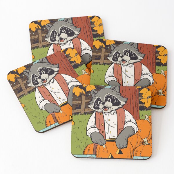 Item preview, Grandpa racoon carving out a pumpkin  designed and sold by NaturesBandit.