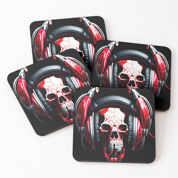 Item preview, RED WHITE SKULL IN HEADPHONES 1  designed and sold by justyna-s28.