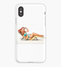 Red Hair Pinup girl sunning herself, Beach pinup girl, summer pinup girl, Vintage pinup , retro pinup, pinup girls, ocean, pinup girl fishing, pinup girl iPhone Case