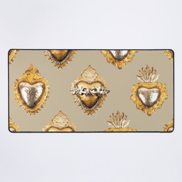Item preview, Mexican golden silver sacred heart oaxaca tin folk art elegant metallic seamless pattern designed and sold by T-Mex.