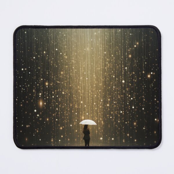 Item preview, A girl holding an umbrella in the rain under golden stars designed and sold by AI-Only Creations.