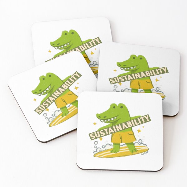 Item preview, Sostenibilidad Happy Green Crocodile In Yellow Beach Shorts On A Surfboard designed and sold by pixelplaza.