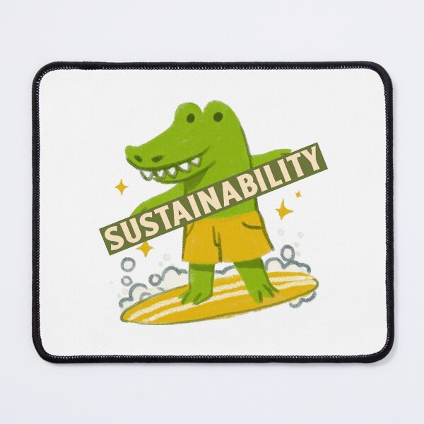 Item preview, Sustainability Happy Green Crocodile In Yellow Beach Shorts On A Surfboard designed and sold by pixelplaza.