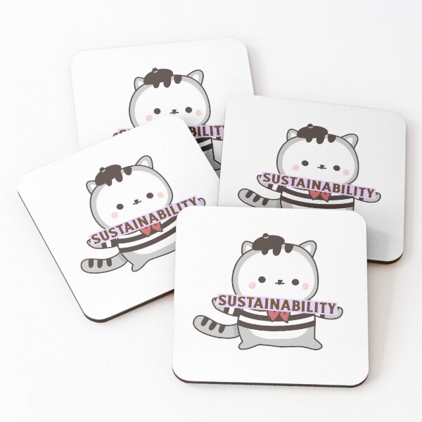 Item preview, Sostenibilidad Cute Grey And White Cat Wearing Painters Cap And Clothes In French Style designed and sold by pixelplaza.