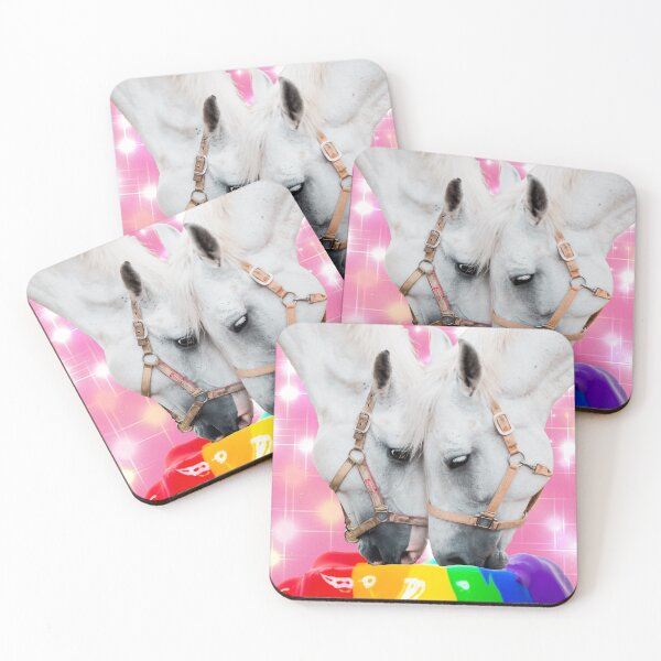 Item preview, Whimsical Collage Art Print - Pooping Rainbows in Pink with White Horses and Rainbow Feed - Unique Gift Girls Room Decor designed and sold by GollyWillikers.