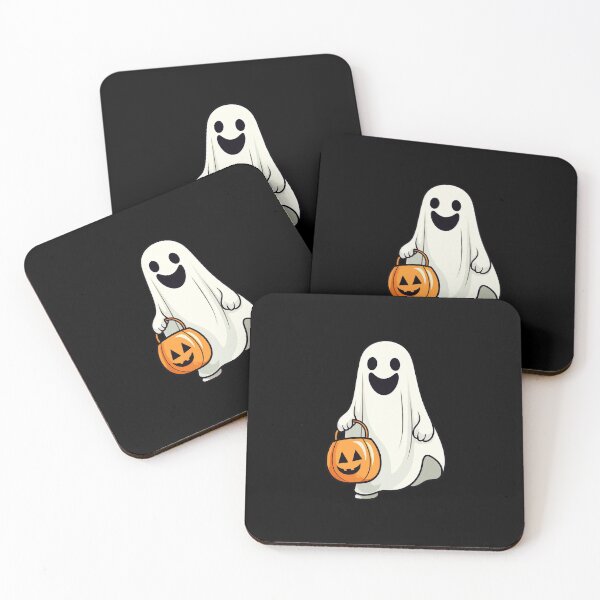 Item preview, HAPPY CUTE GHOST CARRYING A PUMPKIN PAIL TRICK OR TREAT    Midjourney AI Artwork designed and sold by davidjulie.