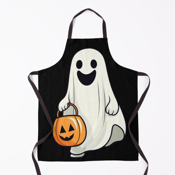 Item preview, HAPPY CUTE GHOST CARRYING A PUMPKIN PAIL TRICK OR TREAT Midjourney AI Artwork designed and sold by davidjulie.