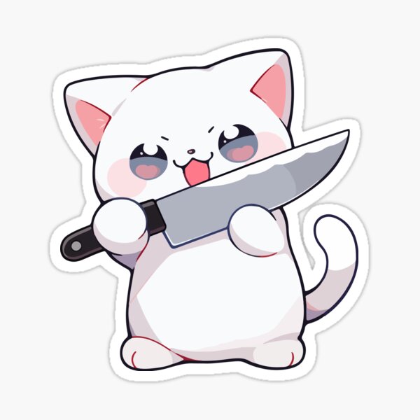Cute White Cat Holding a Knife Sticker