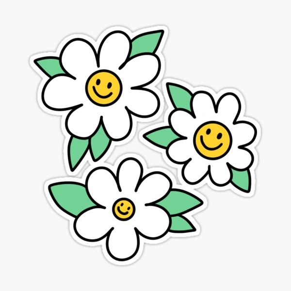 Cute Happy Daisy Stickers 1 Small Flower Smiling Daisy Stickers to Decorate  Your Phone, Water Bottle, Laptop CLEAR Vinyl Daisy Sticker Pack 