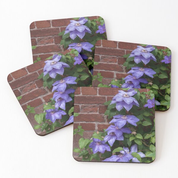 Item preview, Purple clematis flowers on brick wall. designed and sold by LindaCooke.