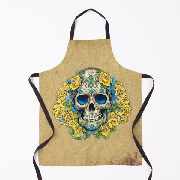 Item preview, Day of the Dead Skull with Yellow and Blue Flowers designed and sold by LaRoach Digital Arts.