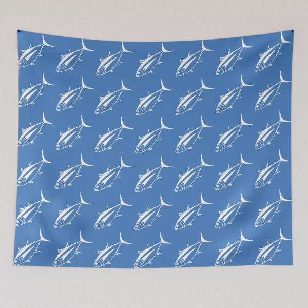 Item preview, Cute Albacore Fish in White on Aegean Blue designed and sold by fruttidimare.