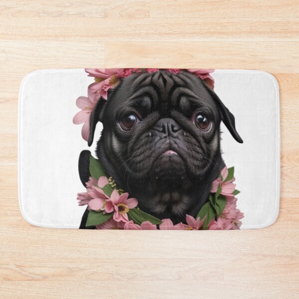 Item preview, BLACK PUG WITH FLOWERS designed and sold by Erikasinhag.