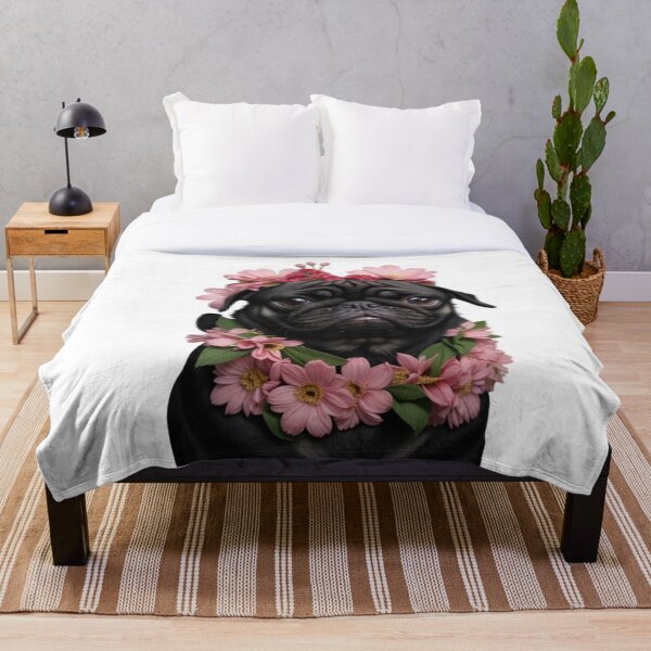 Item preview, BLACK PUG WITH FLOWERS designed and sold by Erikasinhag.