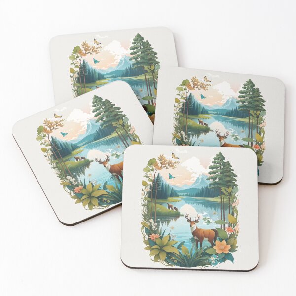 Item preview, River with moose, trees, mountain and flowers T-shirt designed and sold by DigitalEmporio.
