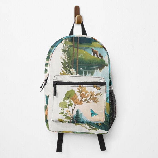 Item preview, River with moose, trees, mountain and flowers T-shirt designed and sold by DigitalEmporio.