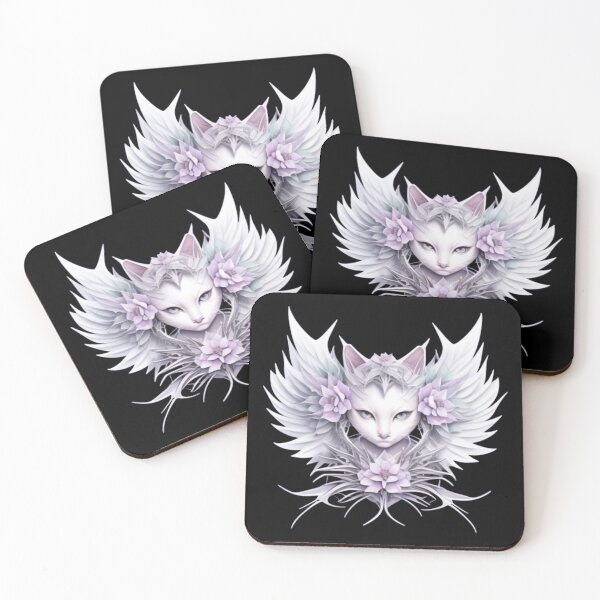 Item preview, ethereal kitty and purple flowers  designed and sold by Roxburylane.
