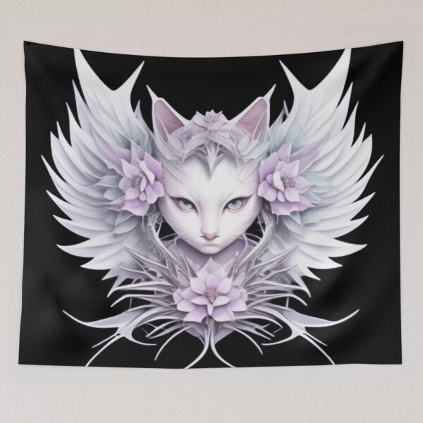 Item preview, ethereal kitty and purple flowers  designed and sold by Roxburylane.