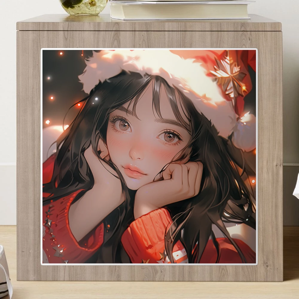 Beautiful Christmas Santa Hat Holiday Season Anime Girl