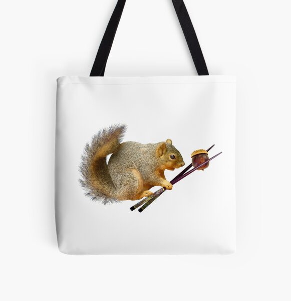 Squirrel with Acorn in Chopsticks All Over Print Tote Bag