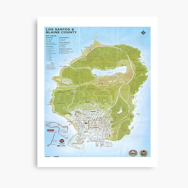 Rockstar Grand Theft Auto GTA 5 City of Los Santos Blaine County Poster Map