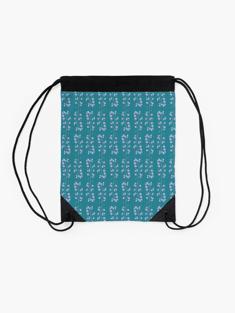 Thumbnail 2 of 3, Drawstring Bag, Minimalistic teal and purple floral pattern designed and sold by StructuralBlue.