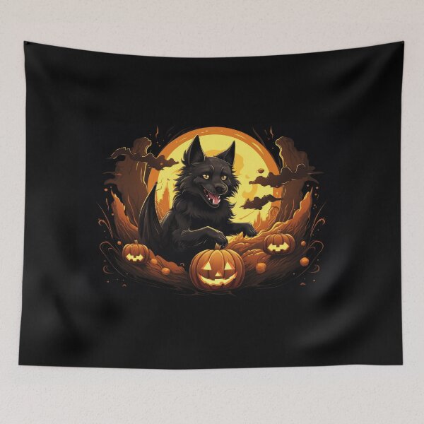 Item preview, Halloween Wolfbat with Moon and Pumpkins designed and sold by DigitlEmporium.