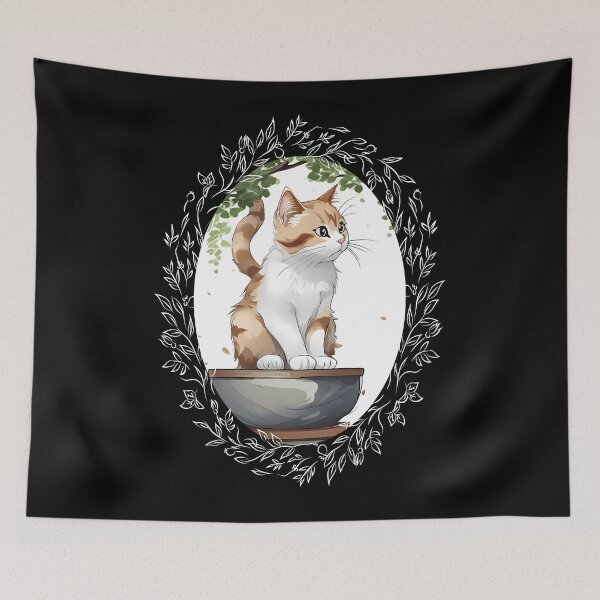 Item preview, Cat bonsai - Tranquil Bonsai Kitty in Japanese Art - Vintage Frames Floral Ornate Portrait Oval White designed and sold by Mechanical-Artt.