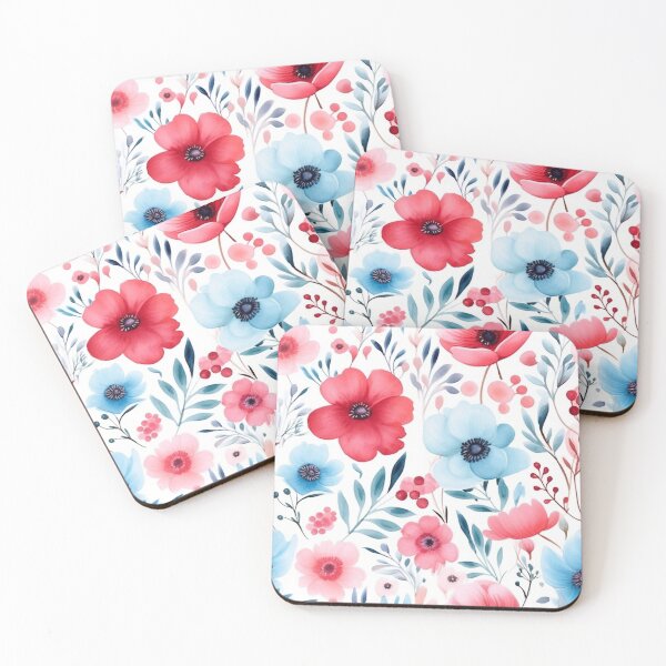 Item preview, Blue and Red Watercolor Flowers designed and sold by ArcaneInk Graphics.
