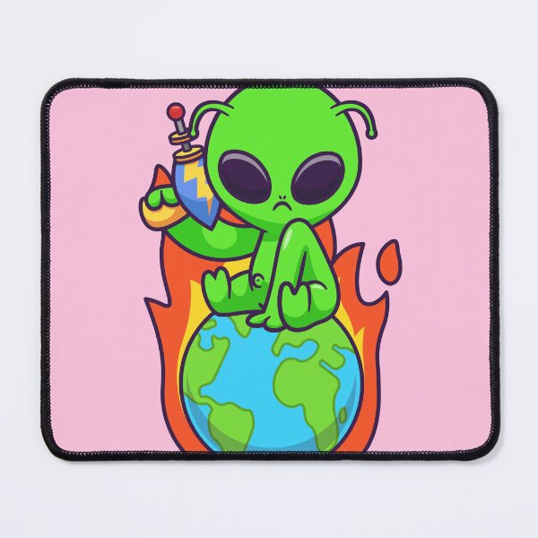 Item preview, Cosmic Conqueror: Cute Alien with Space Gun Aiming at Earth in Cartoon Vector Icon" designed and sold by hjian8219.