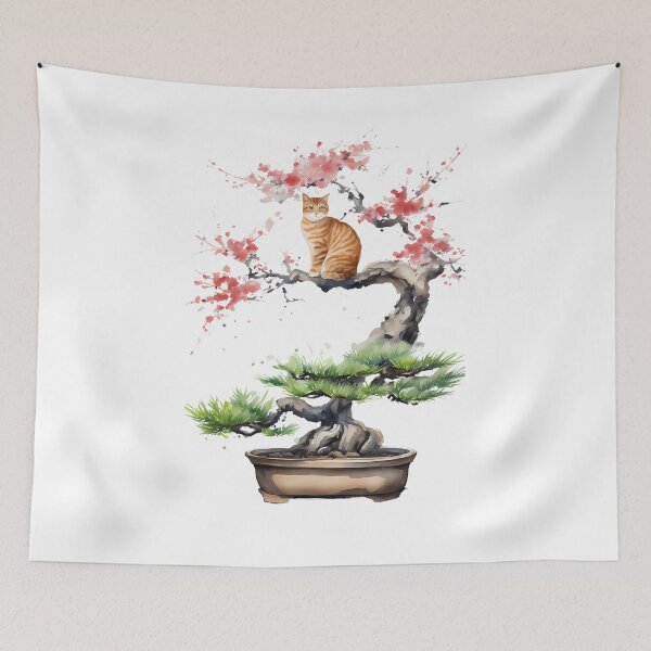 Item preview, Cat bonsai - Whimsical Bonsai Cat Illustration designed and sold by Mechanical-Artt.