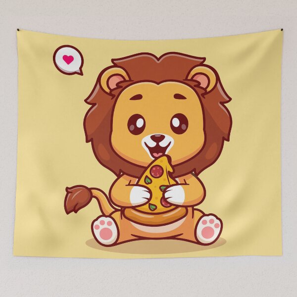 Item preview, Pizza King: Cute Lion Enjoying Pizza in Cartoon Vector Icon designed and sold by hjian8219.