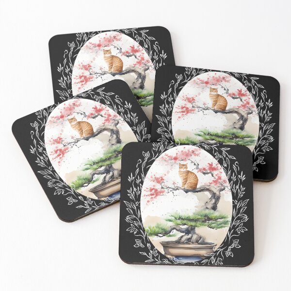 Item preview, Cat bonsai - Whimsical Bonsai Cat Illustration - Vintage Frames Floral Ornate Portrait Oval White designed and sold by Mechanical-Artt.