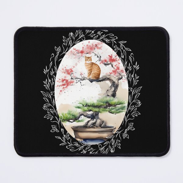 Item preview, Cat bonsai - Whimsical Bonsai Cat Illustration - Vintage Frames Floral Ornate Portrait Oval White designed and sold by Mechanical-Artt.