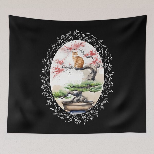 Item preview, Cat bonsai - Whimsical Bonsai Cat Illustration - Vintage Frames Floral Ornate Portrait Oval White designed and sold by Mechanical-Artt.