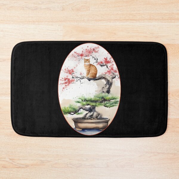 Item preview, Cat bonsai - Whimsical Bonsai Cat Illustration - Oval Frame with Red Border designed and sold by Mechanical-Artt.