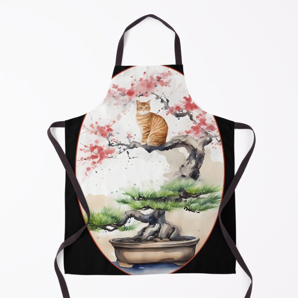 Item preview, Cat bonsai - Whimsical Bonsai Cat Illustration - Oval Frame with Red Border designed and sold by Mechanical-Artt.