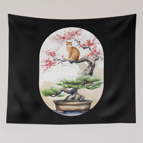 Item preview, Cat bonsai - Whimsical Bonsai Cat Illustration - Simple Round Corner Rectangle Frame designed and sold by Mechanical-Artt.