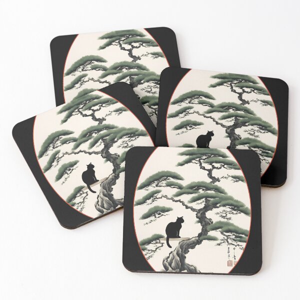 Item preview, Cat bonsai - Zen Feline in Bonsai Tree Art - Oval Frame with Red Border designed and sold by Mechanical-Artt.