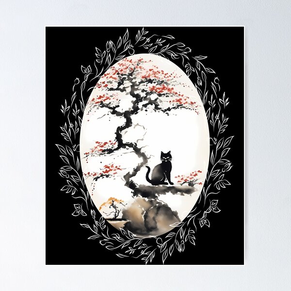 Item preview, Cat bonsai - Kitty in Tranquil Bonsai Garden - Vintage Frames Floral Ornate Portrait Oval White designed and sold by Mechanical-Artt.