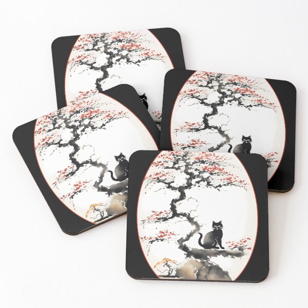 Item preview, Cat bonsai - Kitty in Tranquil Bonsai Garden - Oval Frame with Red Border designed and sold by Mechanical-Artt.