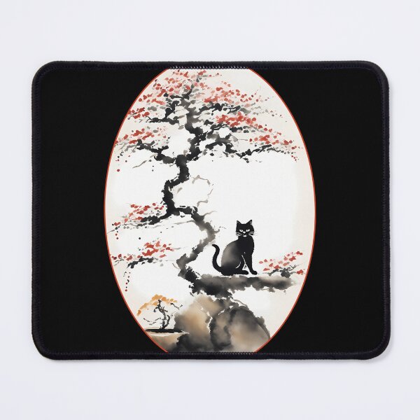 Item preview, Cat bonsai - Kitty in Tranquil Bonsai Garden - Oval Frame with Red Border designed and sold by Mechanical-Artt.