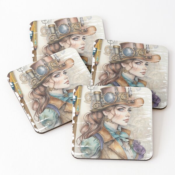 Artikelvorschau, Vintage Steampunk-Mädchen mit einem schönen Gesicht, Aquarell-Kunststil gemischt mit Buntstiften. entworfen und verkauft von Natcharee.