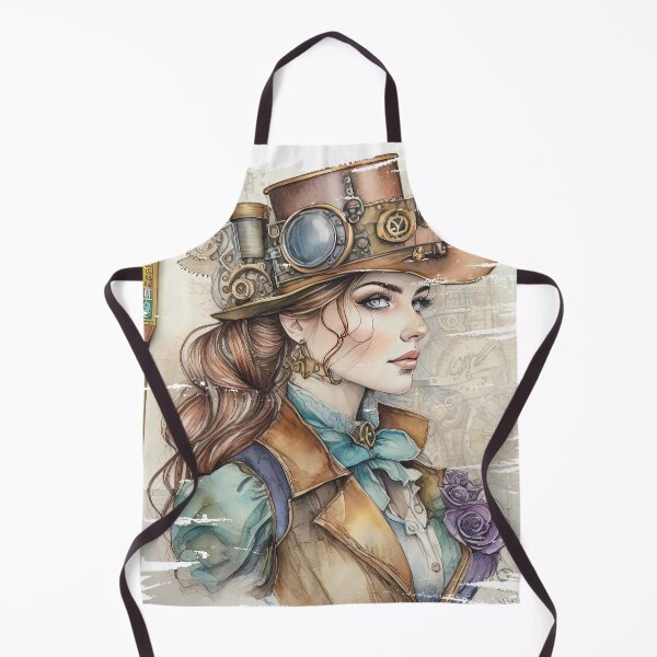Item preview, Vintage steampunk girl with a beautiful face, watercolor art style mixed with colored pencils. designed and sold by Natcharee.
