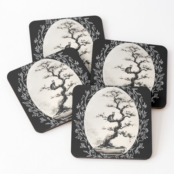 Item preview, Cat bonsai - Bonsai Cat Watercolor Painting - Vintage Frames Floral Ornate Portrait Oval White designed and sold by Mechanical-Artt.